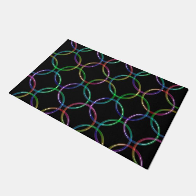 Rainbow 3D interlocking rings + your ideas Doormat (Angled)