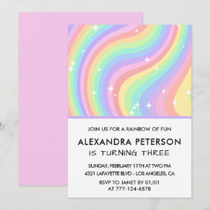 Rainbow 3rd Birthday Colourful Third Invitation