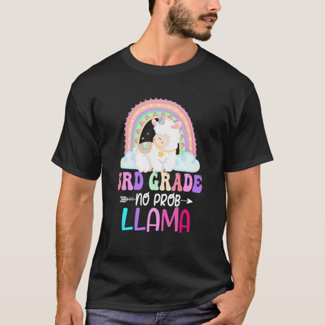Rainbow 3rd Grade No Prob Llama 100th Day Of Schoo T-Shirt (Front)