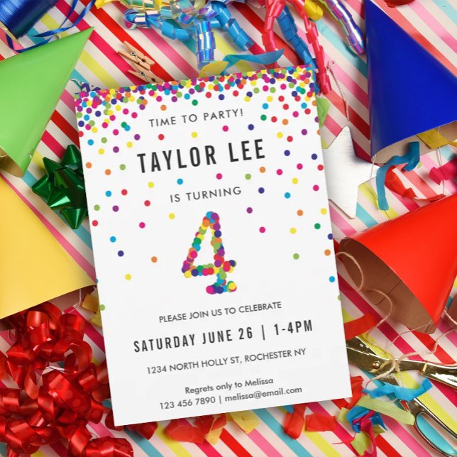 Rainbow 4 Year Old Birthday Party, 4th Bday Invitation (Creator Uploaded)