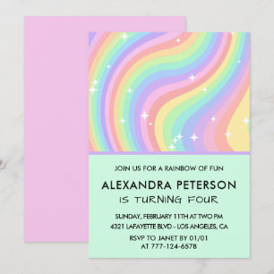 Rainbow 4th birthday invitations Pastel 