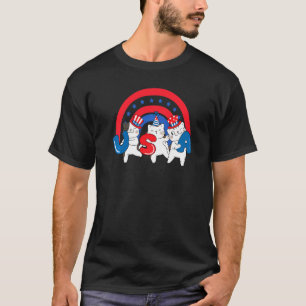 Rainbow 4th Of July American Cat  For Kids Men Wom T-Shirt