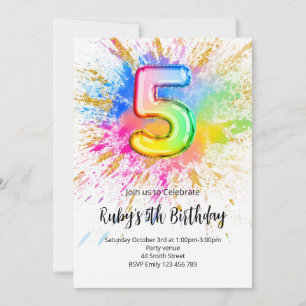 Rainbow 5th Birthday Invitation