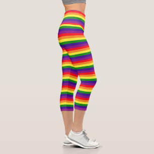 Rainbow 6 Colour Stripe Gay Pride Capri Leggings