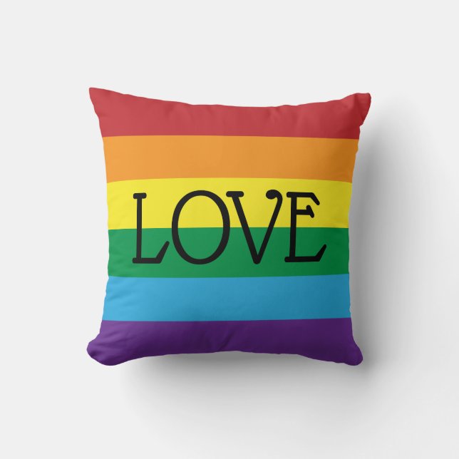 Rainbow 6 colours, LOVE Black Text customisable Cushion (Front)