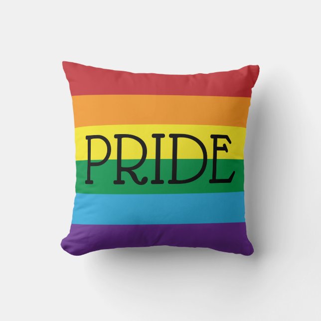 Rainbow 6 colours, PRIDE Black Text customisable Cushion (Front)