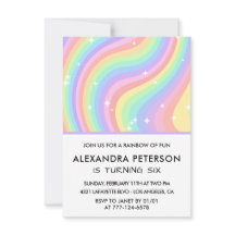 Rainbow 6th birthday invitations Pastel Cute