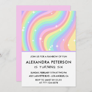 Rainbow 6th birthday invitations Pastel Cute