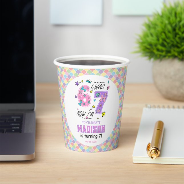 Rainbow 7th Birthday | I Was 6, Now 7 | Kids Paper Cups (Insitu)