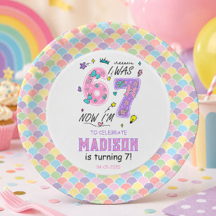 Rainbow 7th Birthday   I Was 6, Now 7   Kids Paper Plate
