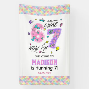 Rainbow 7th Birthday   I Was 6, Now 7   Kids Party Banner