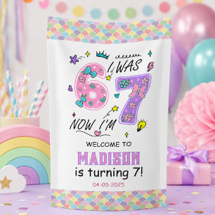 Rainbow 7th Birthday   I Was 6, Now 7   Kids Party Banner