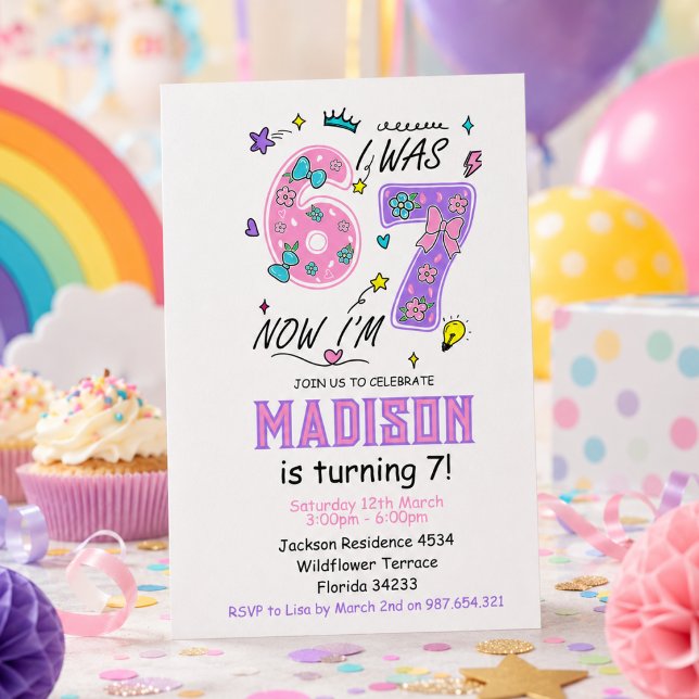 rainbow 7th Birthday | “I Was 6, Now 7” Party Invitation (rainbow 7th Birthday | “I Was 6, Now 7” Party Invitation
)