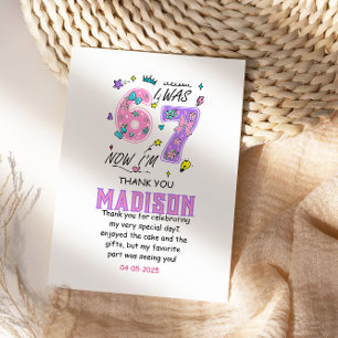 Rainbow 7th Birthday   “I Was 6, Now 7” Party Thank You Card