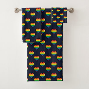Rainbow 8 Bit Heart Pattern Bath Towel Set
