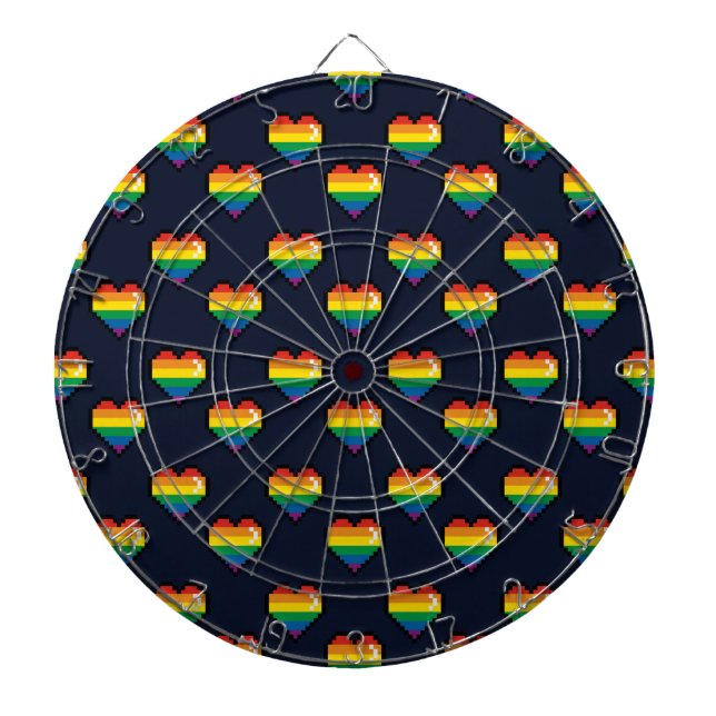 Rainbow 8 Bit Heart Pattern Dartboard (Front)