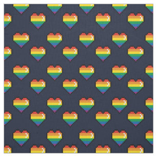 Rainbow 8 Bit Heart Pattern Fabric