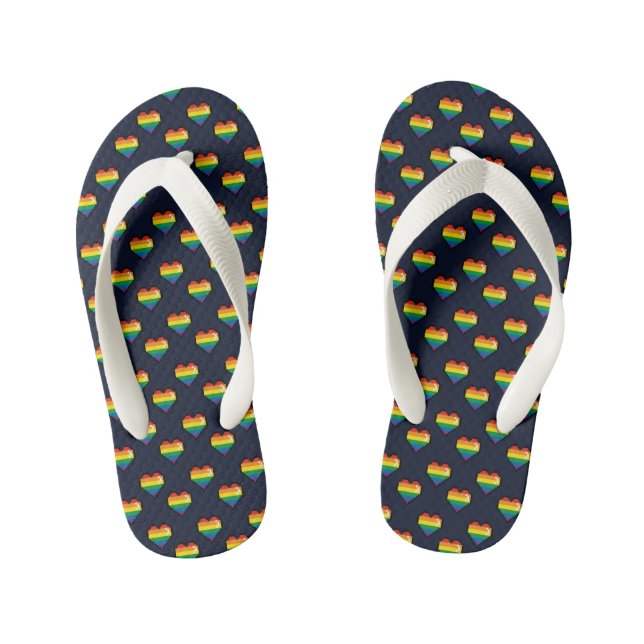 Rainbow 8 Bit Heart Pattern Kid's Jandals (Footbed)