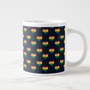 Rainbow 8 Bit Heart Pattern Large Coffee Mug