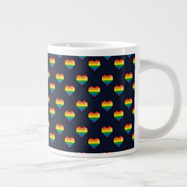 Rainbow 8 Bit Heart Pattern Large Coffee Mug (Right)