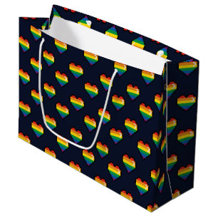 Rainbow 8 Bit Heart Pattern Large Gift Bag