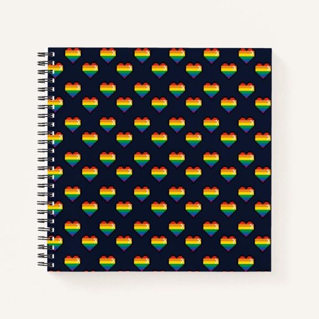 Rainbow 8 Bit Heart Pattern Notebook (Front)