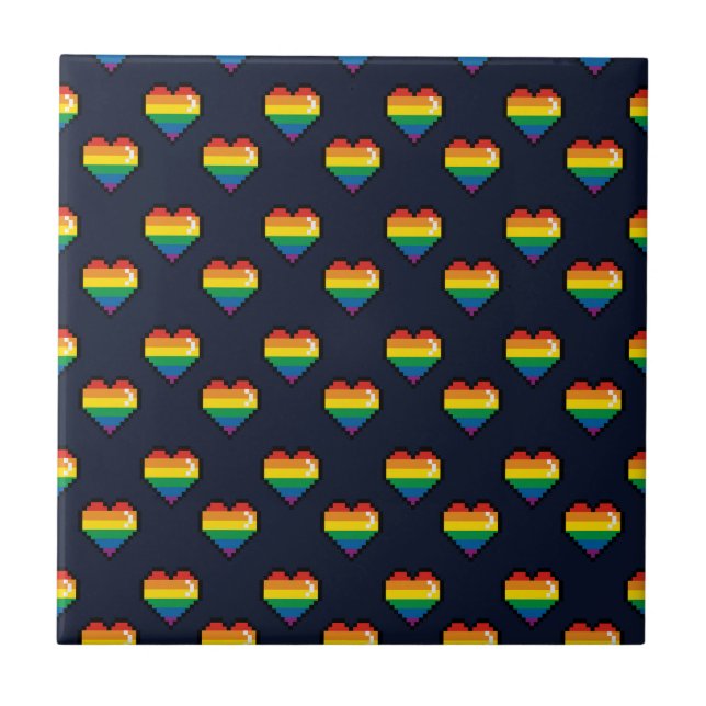 Rainbow 8 Bit Heart Pattern Tile (Front)