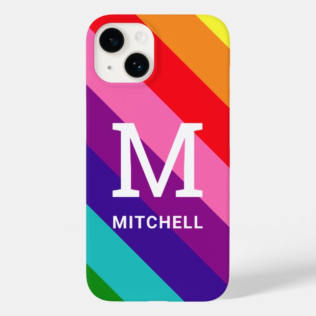 Rainbow 8 Stripe Gay Pride Custom Monogram Initial Case-Mate iPhone Case (Back)