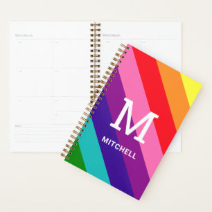 Rainbow 8 Stripe Gay Pride Custom Monogram Initial Planner