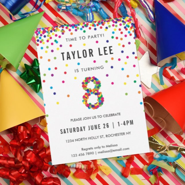 Rainbow 8 Year Old Birthday Party, 8th Birthday Invitation (Creator Uploaded)