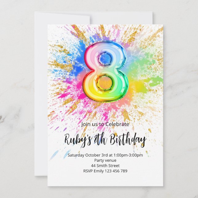 Rainbow 8th Birthday Invitation (Front)