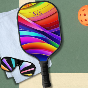 Rainbow Abstract Art Monogram  Pickleball Paddle