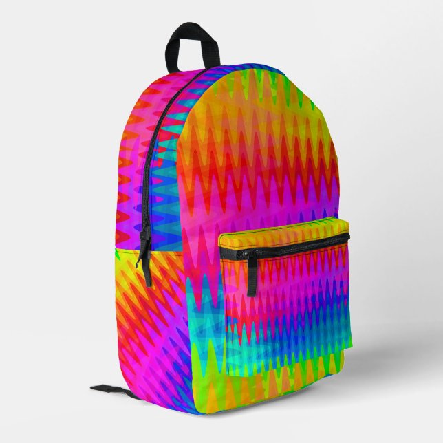 Rainbow Abstract Colour Waves Printed Backpack (Back Corner Left)