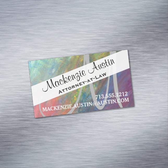 Rainbow Abstract | Cool Psychedelic Brushstrokes Magnetic Business Card (In Situ)