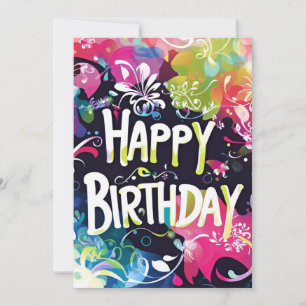 Rainbow Abstract on Black Birthday Invitation