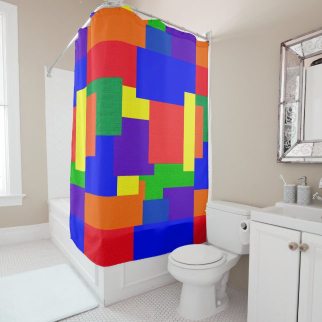 Rainbow Abstract Pattern Patchwork Shower Curtain (In Situ)
