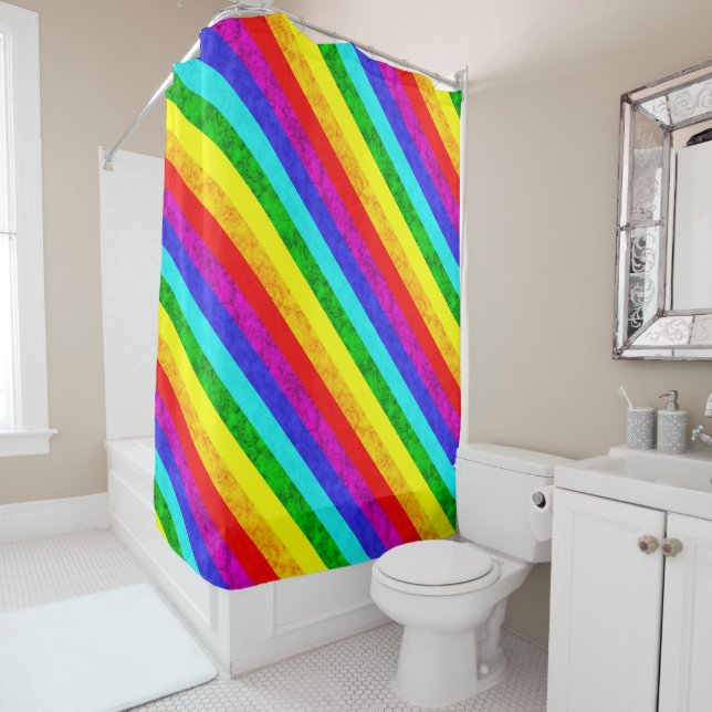 Rainbow abstract pattern shower curtain (In Situ)