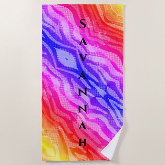 Rainbow Abstract Personalised Beach Towel (Front)