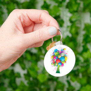 Rainbow Abstract Tree Colourful Modern Key Ring