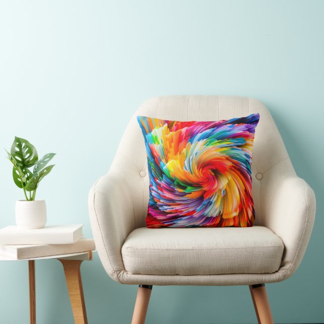Rainbow Abstract Vibrant Swirl Modern Cushion (Chair)