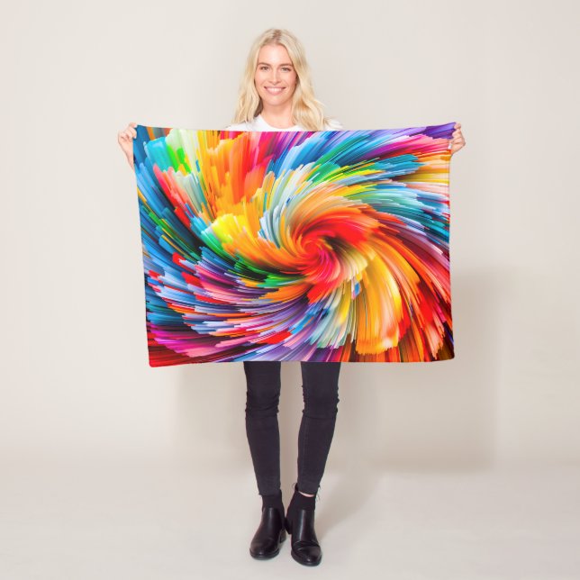 Rainbow Abstract Vibrant Swirl Modern Fleece Blanket (In Situ)