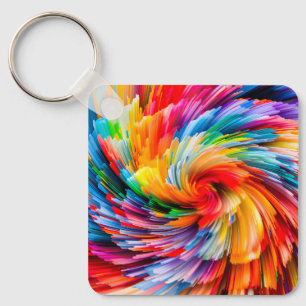 Rainbow Abstract Vibrant Swirl Modern Key Ring