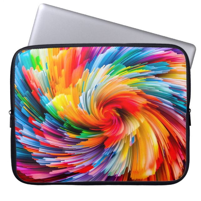 Rainbow Abstract Vibrant Swirl Modern Laptop Sleeve (Front)