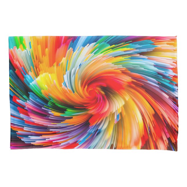 Rainbow Abstract Vibrant Swirl Modern Pillowcase (Front)