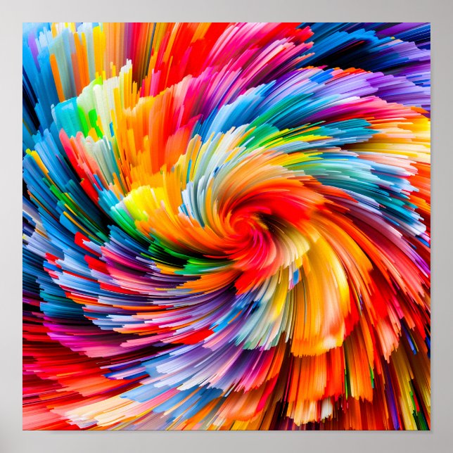 Rainbow Abstract Vibrant Swirl Modern Poster (Front)