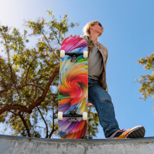 Rainbow Abstract Vibrant Swirl Modern Skateboard