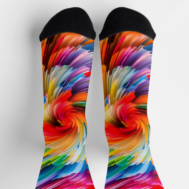 Rainbow Abstract Vibrant Swirl Modern Socks (Top)