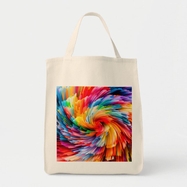 Rainbow Abstract Vibrant Swirl Modern Tote Bag (Front)