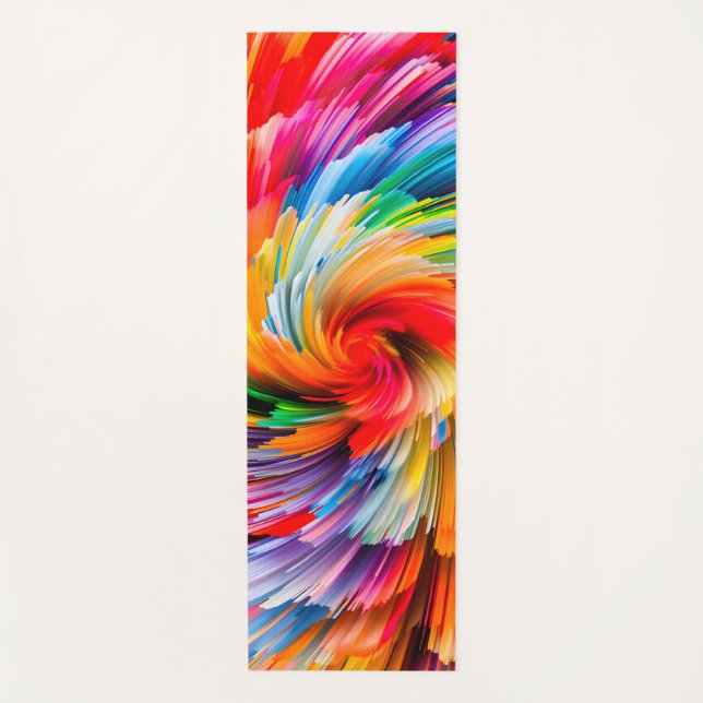 Rainbow Abstract Vibrant Swirl Modern Yoga Mat (Front)