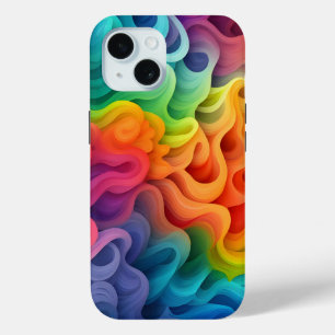 Rainbow Abstract Waves iPhone 15 Case